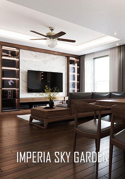 Thiết kế nội thất gỗ óc chó cao cấp tại chung cư Imperia Sky Garden