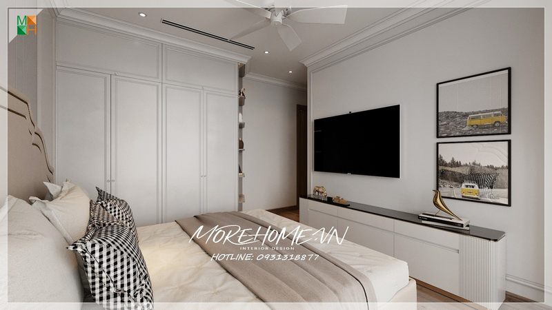 Tranh treo tường mang tới cho không gian phòng được sinh động thêm nhiều chi tiết tạo cho phòng ngủ không tẻ nhạt buồn chán.