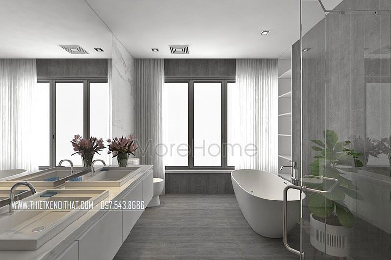 Mẫu tủ Lavabo được thiết kế dài hiện đại với nhiều ngăn tủ mang đến tự tiện nghi trong quá trình sử dụng.
