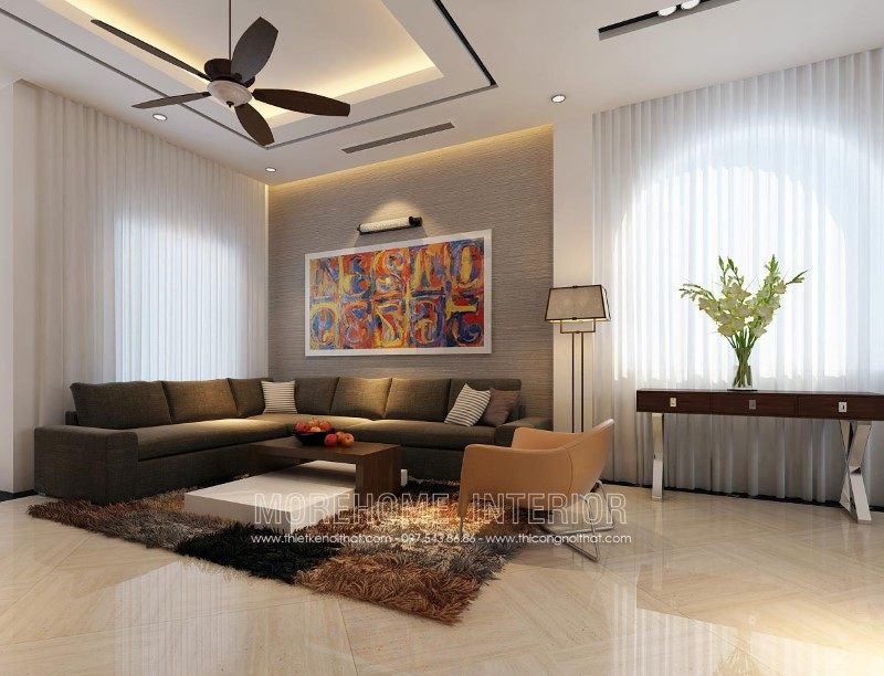 Sofa L hiện đại bọc nỉ màu ghi đậm đẹp cho phòng khách chung cư
