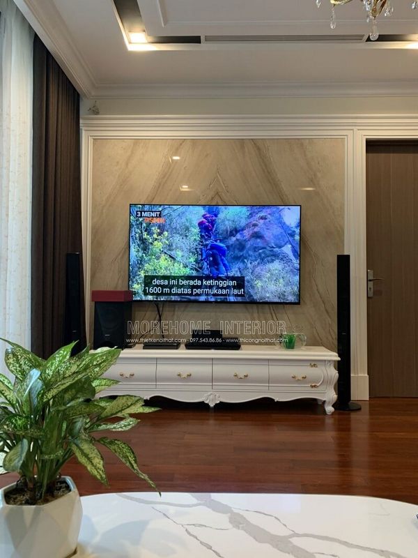 Thi công đá ốp tường phòng khách cao cấp