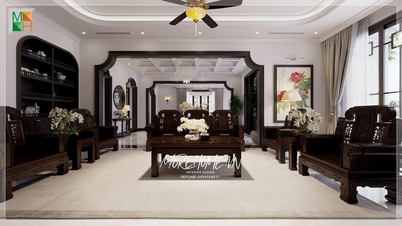 Mang phong cách thiết kế Indochine mẫu thiết kế phòng khách của gia đình trở nên ấn tượng và sang trọng hơn trong mắt người nhìn.